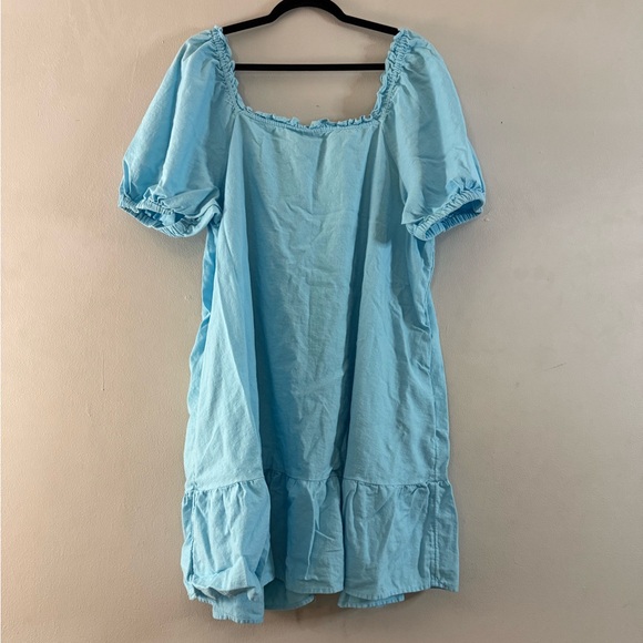 Stoney Clover LN Blue Linen Blend Puff Sleeve Ruffle Button Front Dress - 1X - Picture 3 of 8